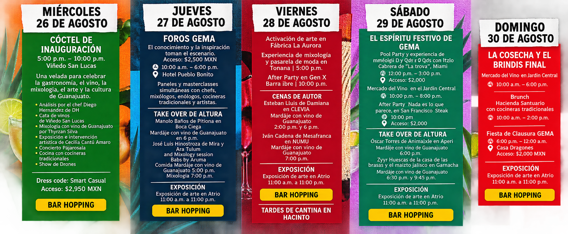 Programa día por día del Festival GEMA 2026, del 26 al 30 de agosto en San Miguel de Allende. Horarios, sedes & costos de acceso según los organizadores.