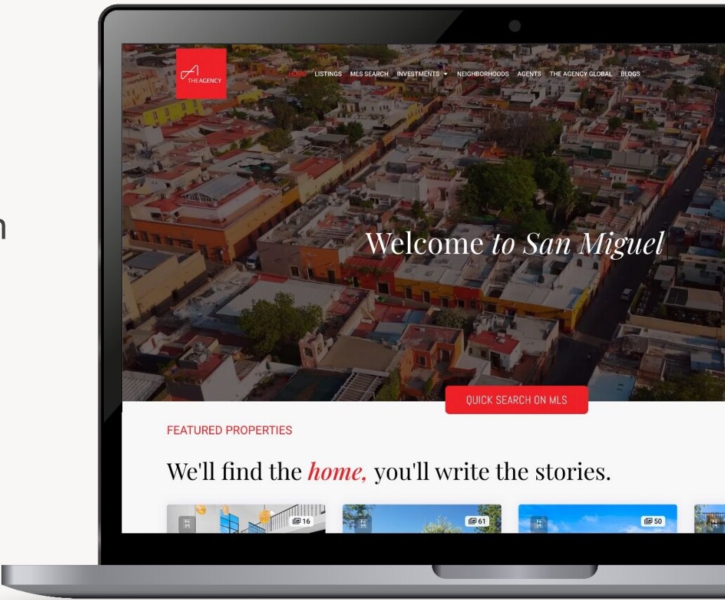 The Agency San Miguel de Allende website on a laptop